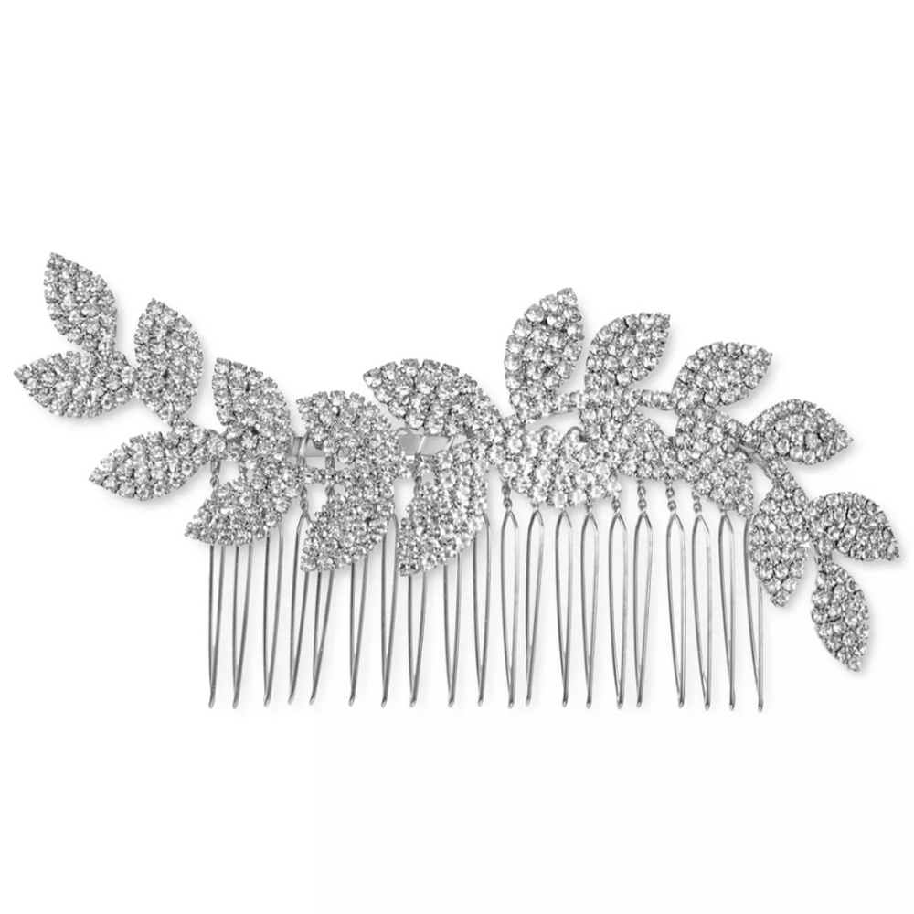 Silver-tone Pave' Leaf Prig Hair Comb